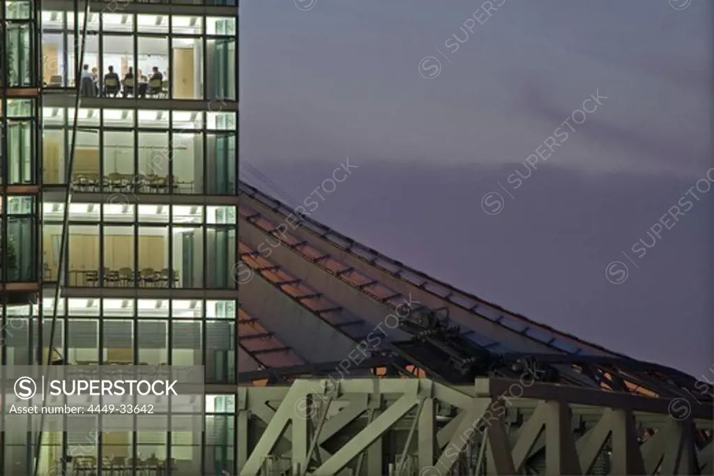 conference rooms at night, Bahntower, Potsdam Square, Potsdamer Platz, Sony Center roof, Berlin, Germany