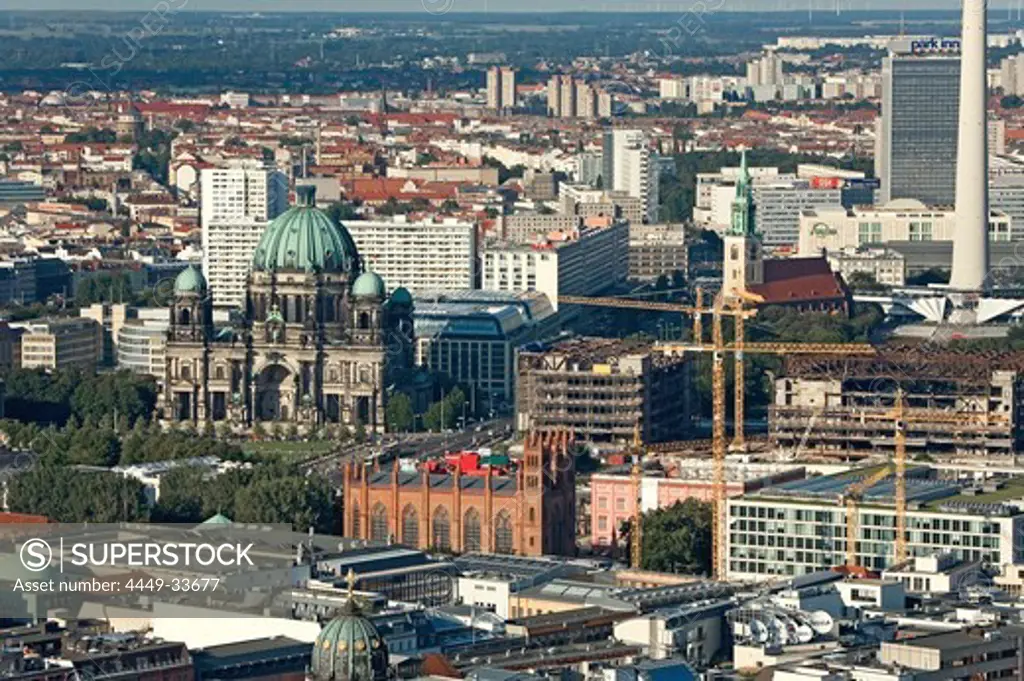 View at the city with Berlin Cathedral and Friedrichswerder Church, Berlin, Germany, Europe