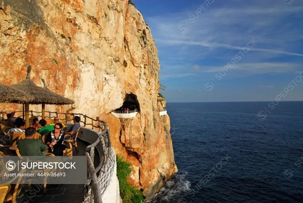 Bar and Disco in the Cova d´en Xoroi in the cliffs near Cala en Porter, Minorca, Balearic Islands, Spain