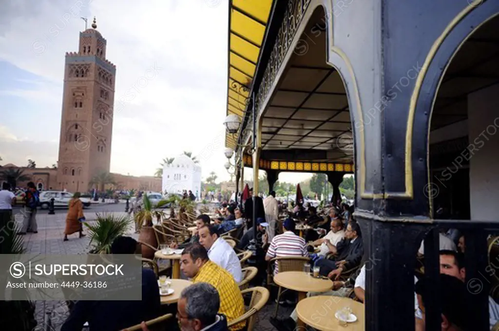 People at a cafe near Koutoubia Mosque, Marrakesh, South Morocco, Morocco, Africa