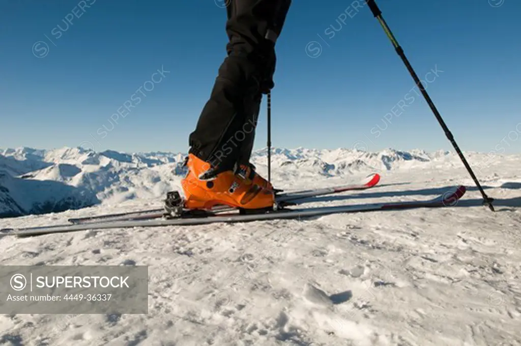Alpine skiing, ski touring equipment, back country skiing equipment, Reinswald Skiing area, Sarn valley, South Tyrol, Italy