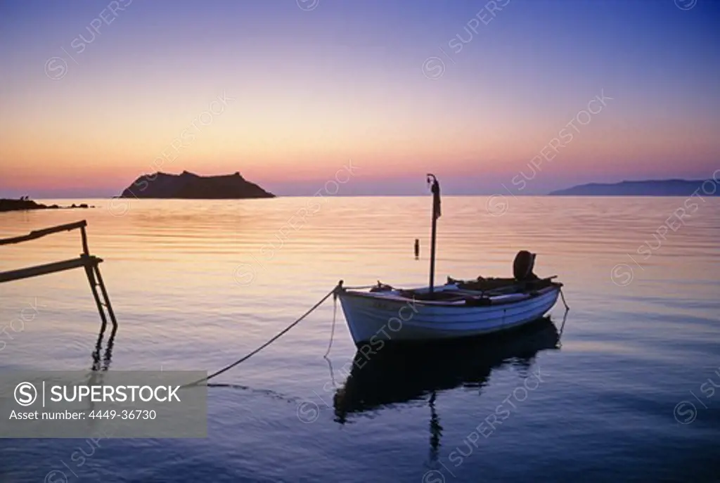 Fishing boat at dusk, Island of Lesbos, Greece, Europe