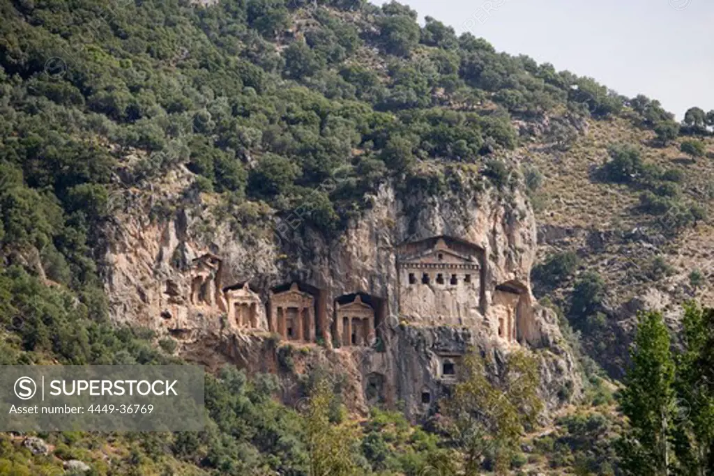 Lycian Cliff Tombs at a mountainside, Dalyan, Turkey, Europe
