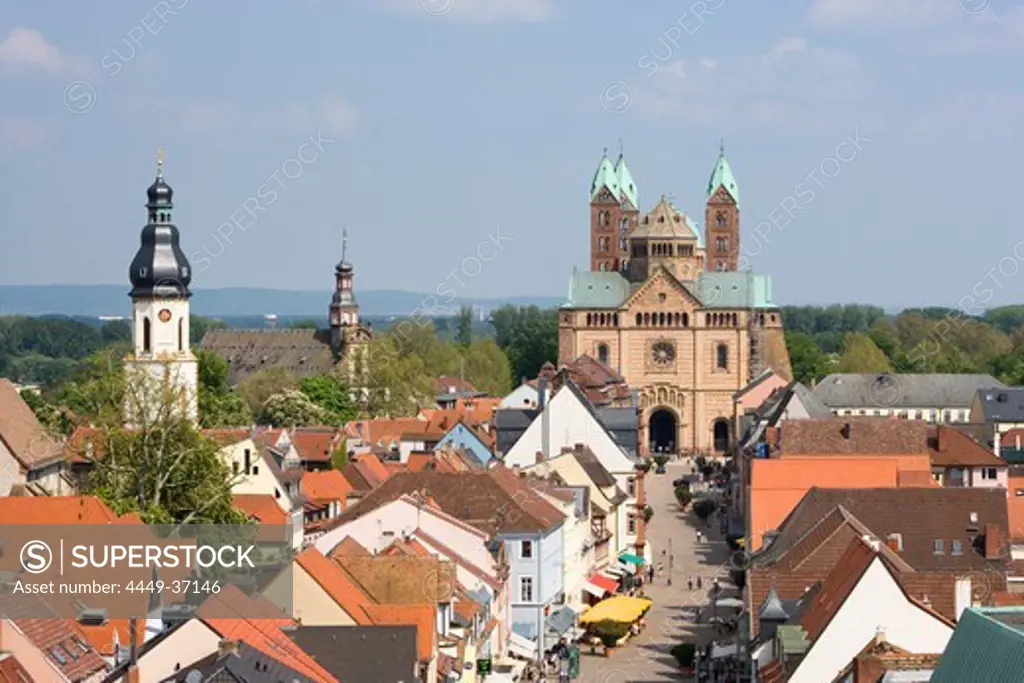 View over roofs to cathedral, Speyer, Rhineland-Palatinate, Germany