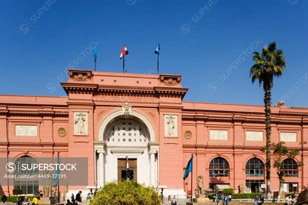 The facade of the egyptian museum under blue sky, Cairo, Egypt, Africa