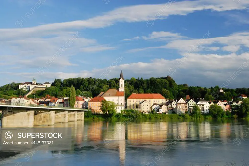 View over river Inn to Passau, Lower Bavaria, Bavaria, Germany