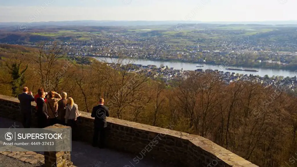 Spring, day, view from the Petersberg at the Rhine with Koenigswinter and Bad Godesberg, Siebengebirge, Rhine, North Rhine- Westfalia, Germany, Europe