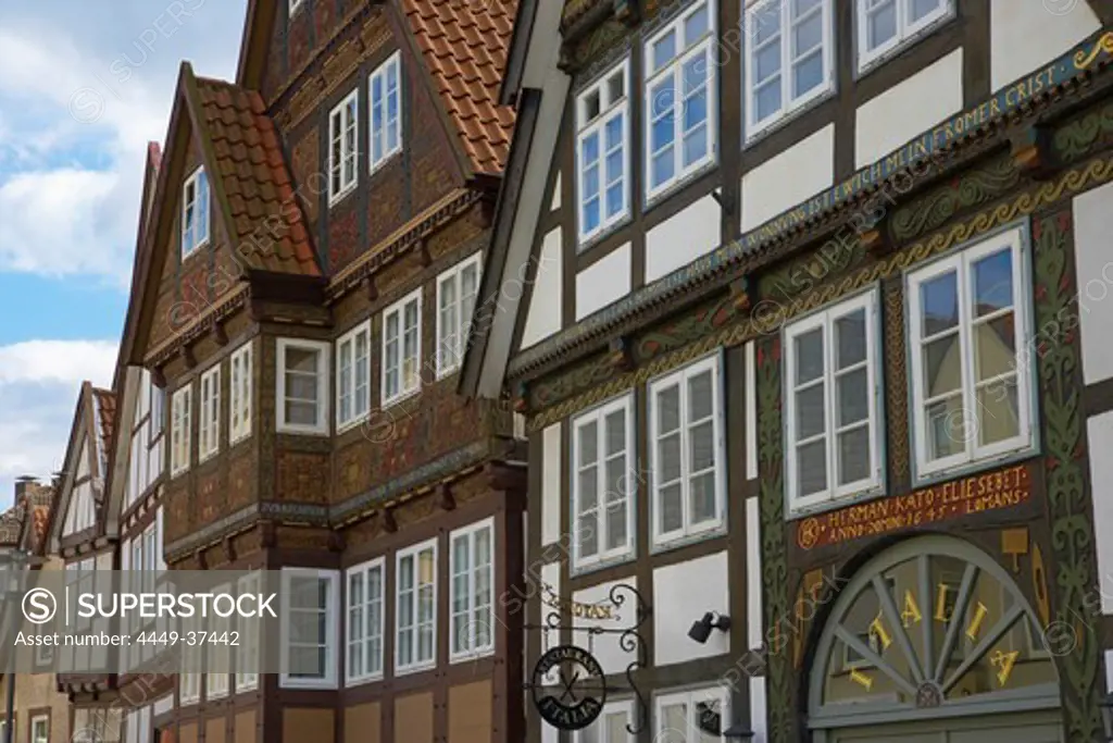 Half-timbered house, Krumme Strasse, Old city, Detmold, Strasse der Weserrenaissance, Lippe, Northrhine-Westphalia, Germany, Europe