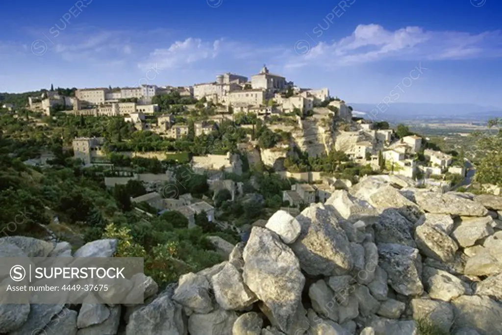 View at the village Gordes in the sunlight, Vaucluse, Provence, France, Europe