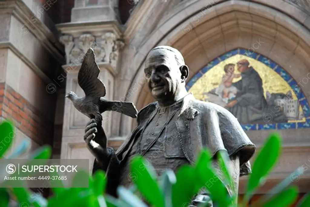 Statue of pope John XXIII with a peace dove in front of St. Antoine church, Beyoglu district, Istanbul, Turkey, Europe