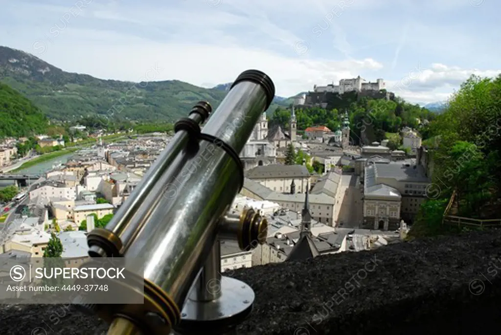 View from Monchsberg hill over Old Town with Hohensalzburg Castle, Salzburg, Salzburg state, Austria