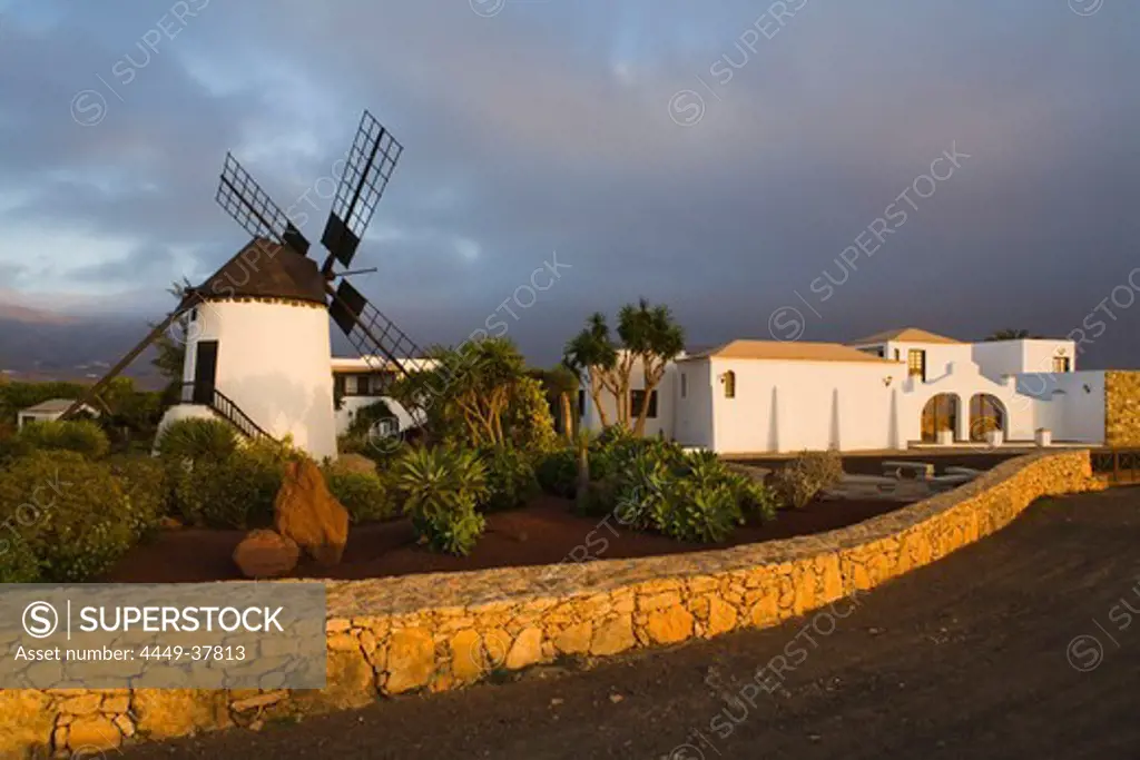 The windmill Molino de Antigua under clouded sky, Antigua, Fuerteventura, Canary Islands, Spain, Europe