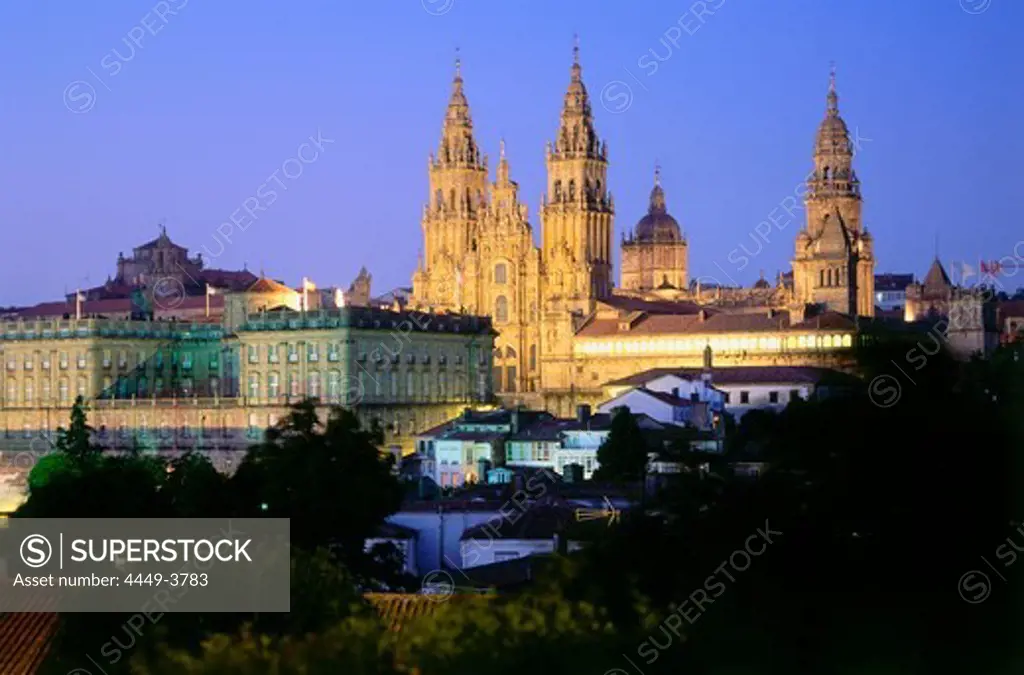 Townscape with Cathedral, Santiago de Compostela, Pilgrims destination, Province of La Coruna, Galicia, Spain