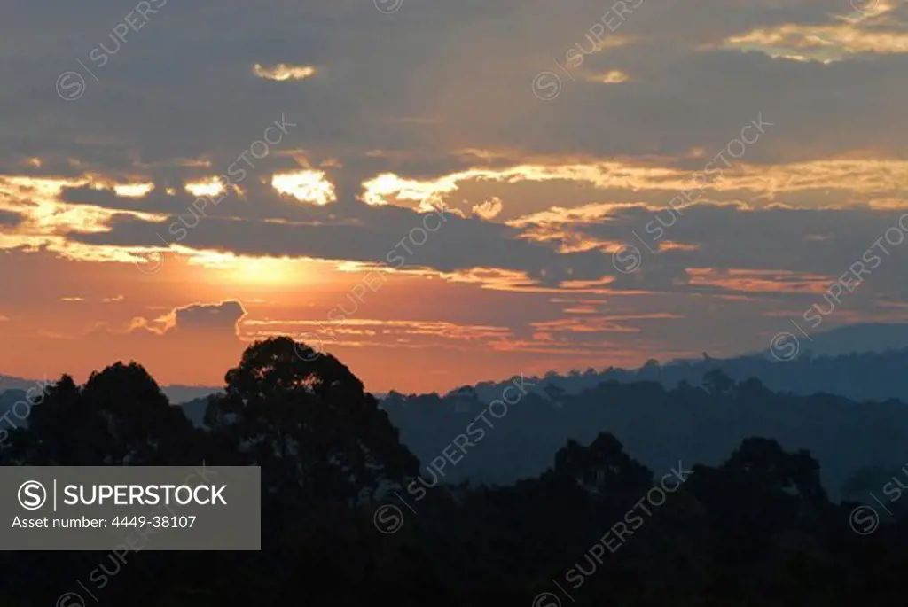 Sunrise over the landscape of Khao Yai National Park, Province Khorat, Thailand, Asia
