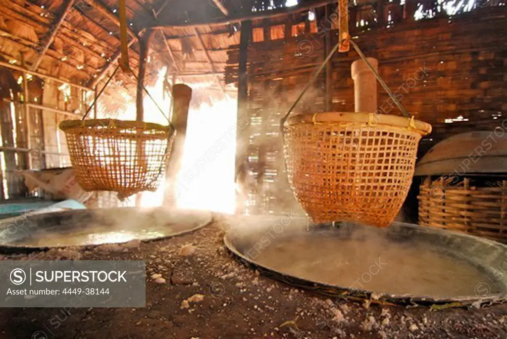 Traditional salt production, Nan, Doi Phu Kha, Ban Bo Kleua, Thailand, Asia