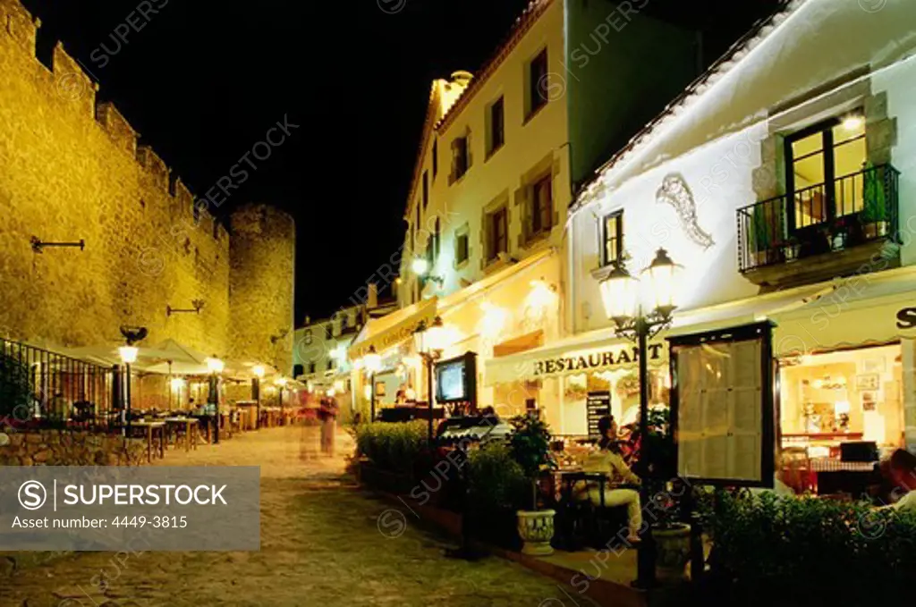 Restaurant Sa Muralla, medieval city wall, Tossa de Mar, Province of Girona, Costa Brava, Catalonia, Spain