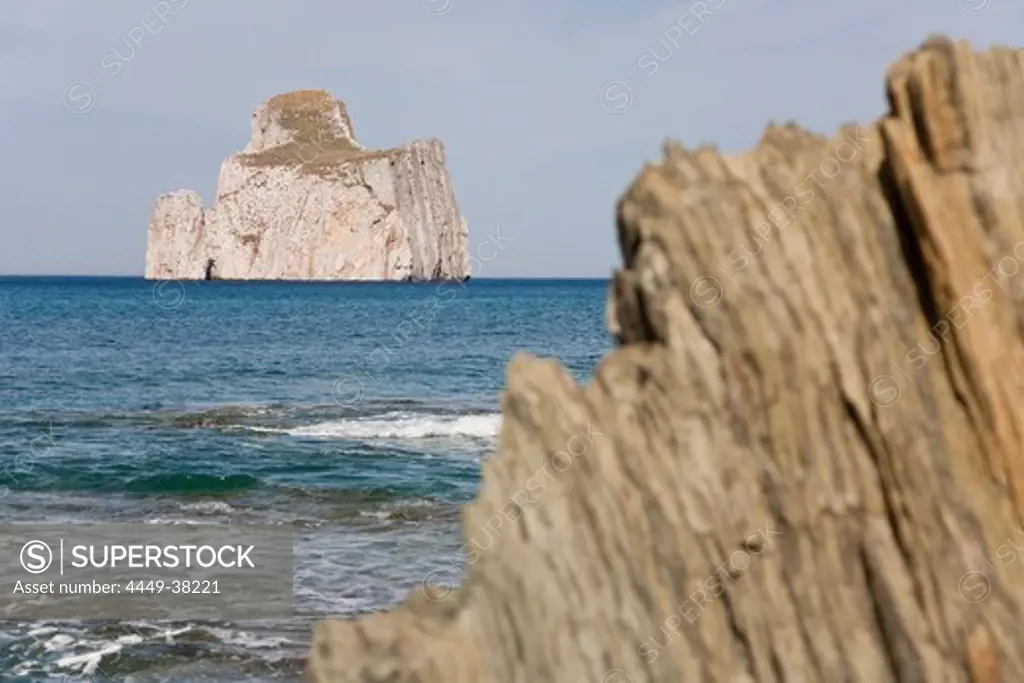 Pan di Zucchero, rock in the sea in the sunlight, Masua, Sardinia, Italy, Europe