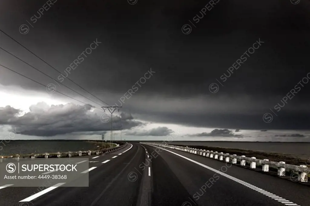 Stormy weather, causeway, Romo, Denmark