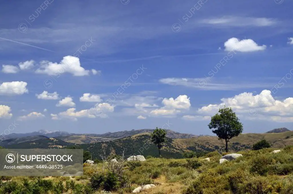 Landscape at Monte Spada under clouded sky, Gennargentu mountains, Sardinia, Italy, Europe