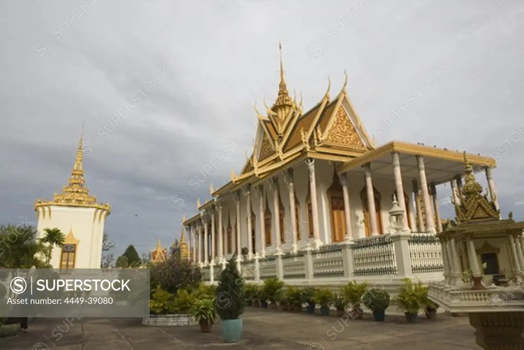 Silver Pagoda at the Royal Palace under grey clouds, Phnom Penh, Cambodia, Asia