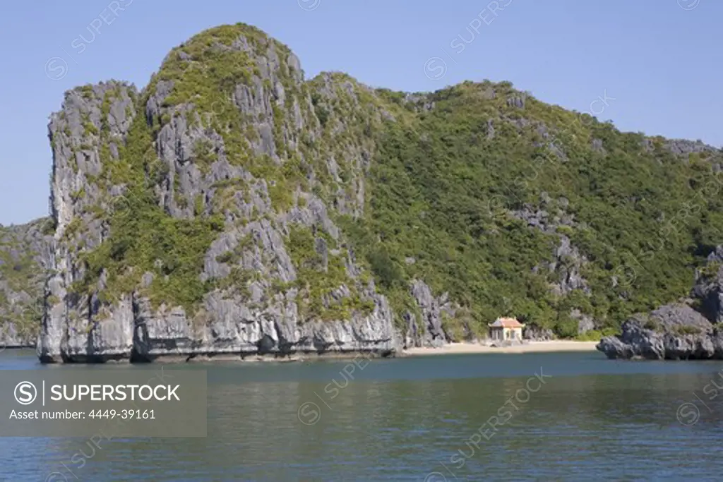 Small temple at the Halong Bay at the Gulf of Tonkin, Vietnam, Asia