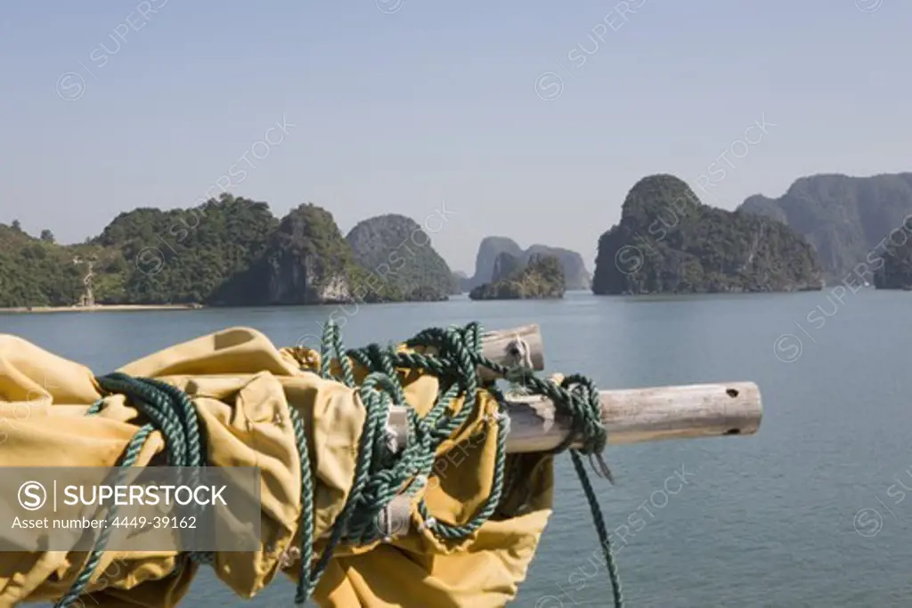 View at islands and rocks in the Halong Bay in the Gulf of Tonkin, Vietnam, Asia