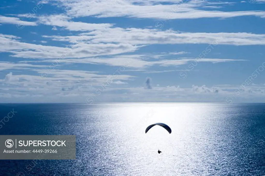 Paraglider over Atlantic Ocean, Funchal, Madeira, Portugal