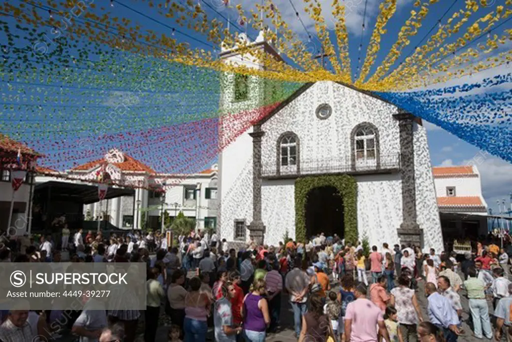 Crowds outside Ponta Delgada Church at a religious festival, Ponta Delgada, Madeira, Portugal