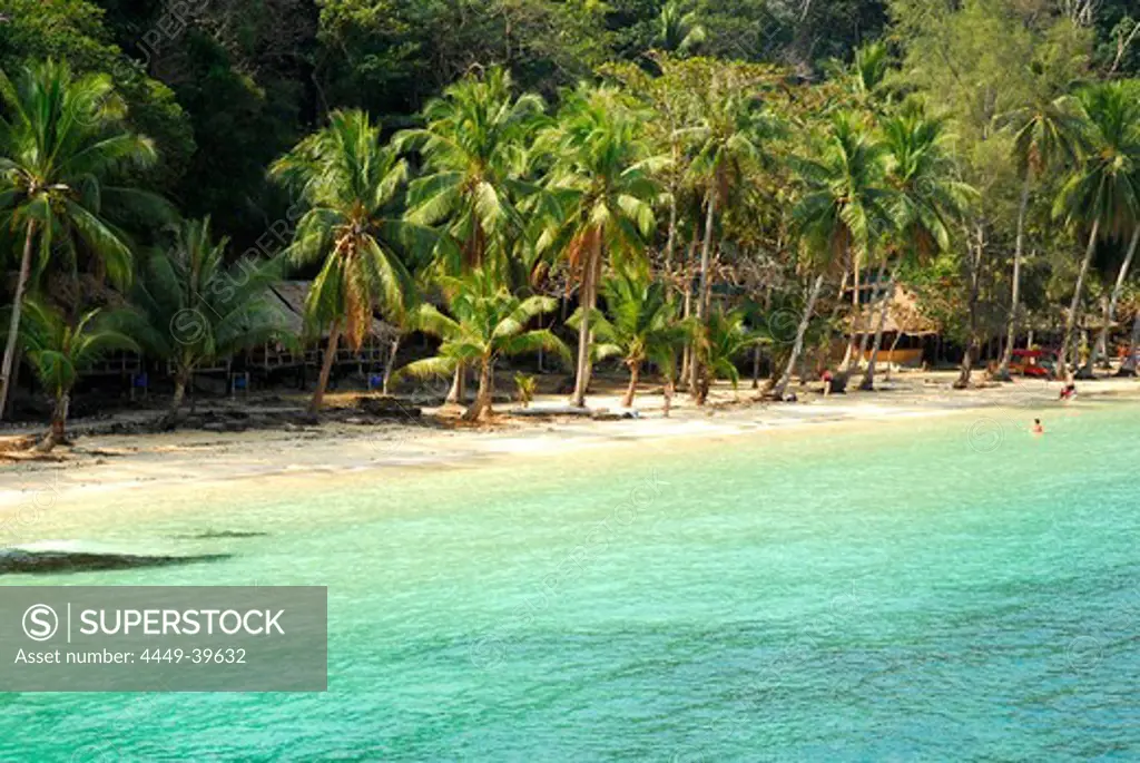 Tropical beach with palm trees, Koh Wai Island, Koh Chang archipelago, National Park Mu Ko Chang, Trat, Gulf of Thailand, Thailand, Asia