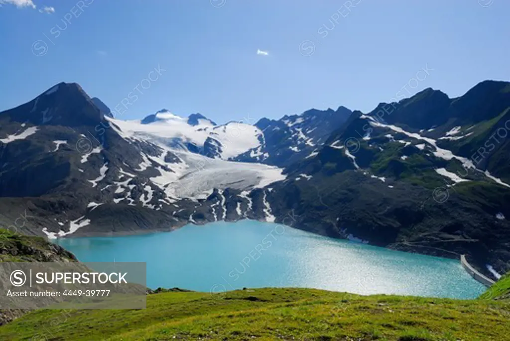 Reservoir Griessee with Gries Glacier, Ticino Alps, Canton of Valais, Switzerland