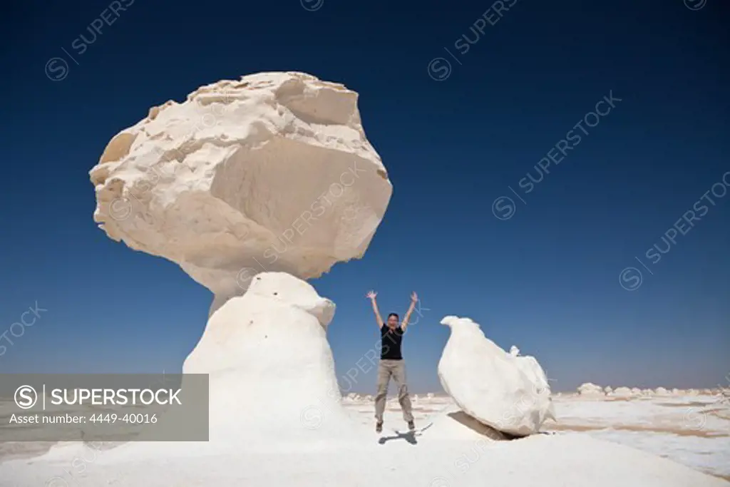 Tourist in White Desert National Park, Egypt, Libyan Desert