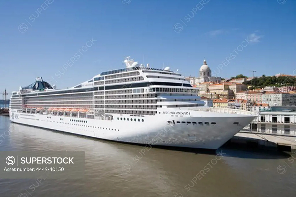 Cruiseship MSC Orchestra in the harbour, Lisbon, Lisboa, Portugal, Europe