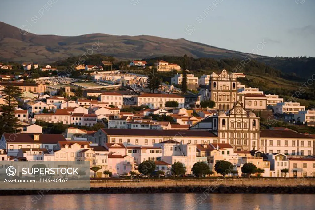 Parish churches in the morning light, Horta, Faial Island, Azores, Portugal, Europe