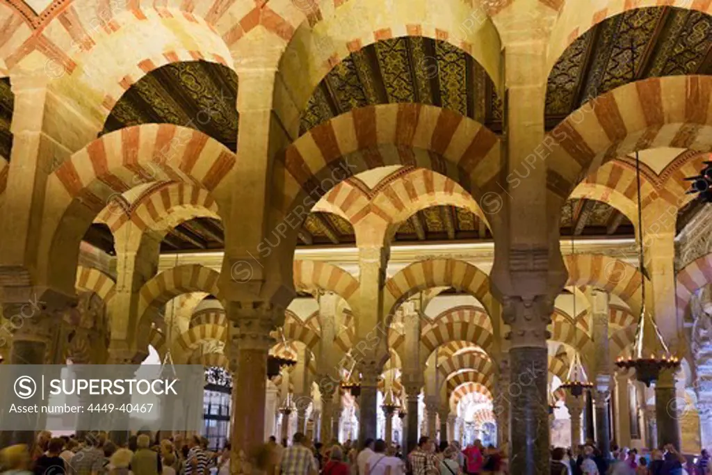 Columns inside the Mezquita in Cordoba, Great Mosque of Córdoba, Province Cordoba, Andalucia, Spain