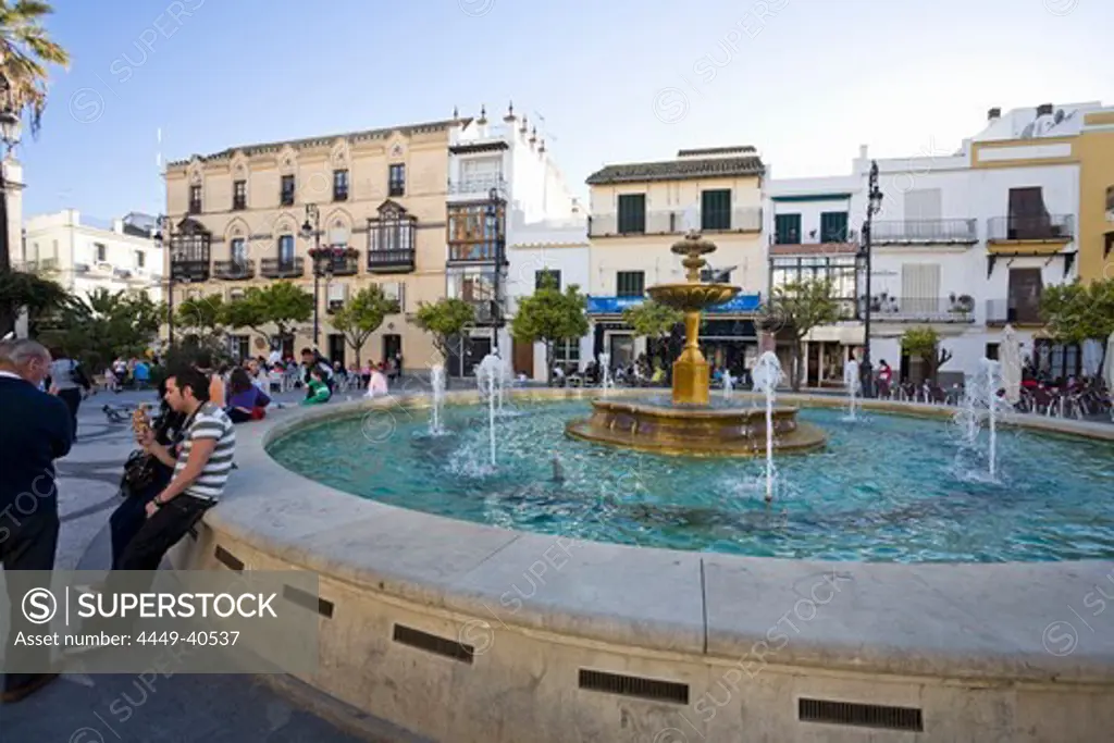 Plaza del Cabildo and fountain in Sanlucar de Barrameda, Andalucia, Province Cadiz, Spain