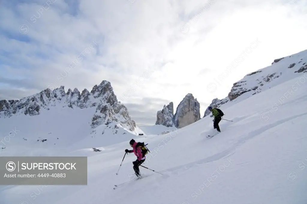 Skiing, Sextner Stein, Sexten, Hochpuster Valley, South Tyrol, Italy, model released
