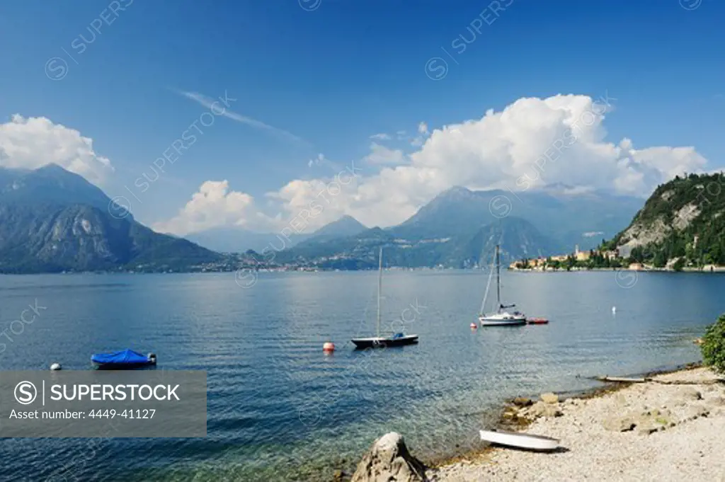 Boats at beach of Lake Como, Lombardy, Italy