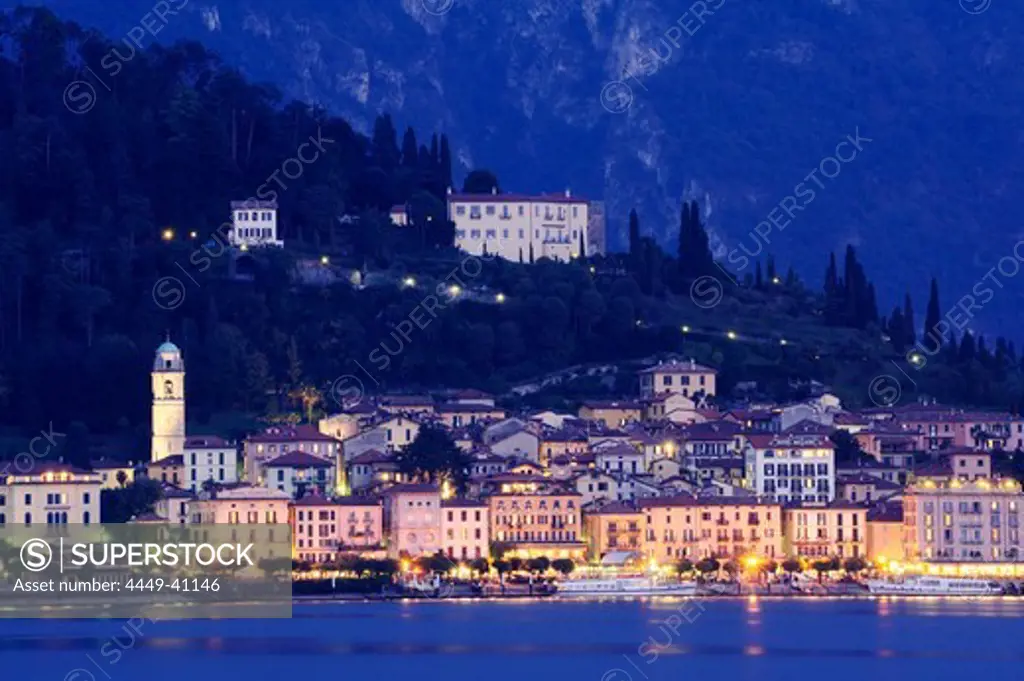 View to Bellagio at night, Lake Como, Lombardy, Italy
