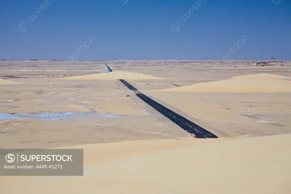 Drifting Sand Dunes crossing Street, Libyan Desert, Egypt