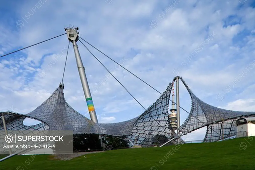 Olympia Park with Olympic tower, Munich, Upper Bavaria, Bavaria, Germany, Europe