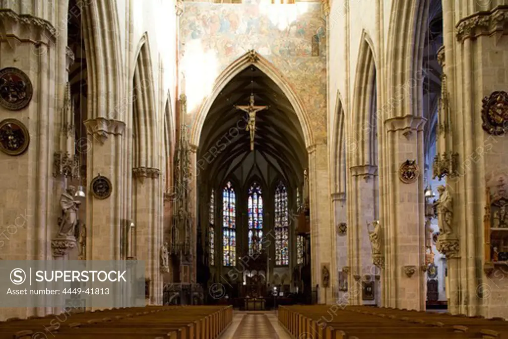 Interior view of Ulm Minster, View towards the choir stalls, Ulmer Muenster, Ulm, Baden-Wuerttemberg, Germany, Europe