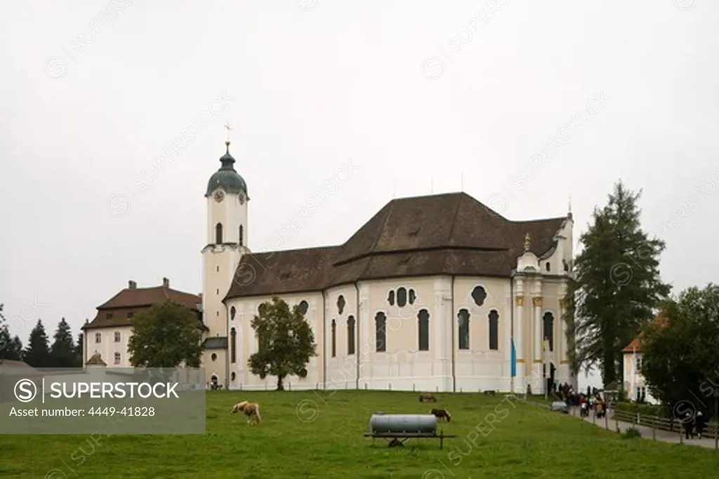 Wies church, Wieskirche in Steingaden, Pfaffenwinkel, build from 1745-1754 by brothers Johann Baptist and Dominikus Zimmermann, UNESCO world cultural heritage, Bavaria, Germany, Europe