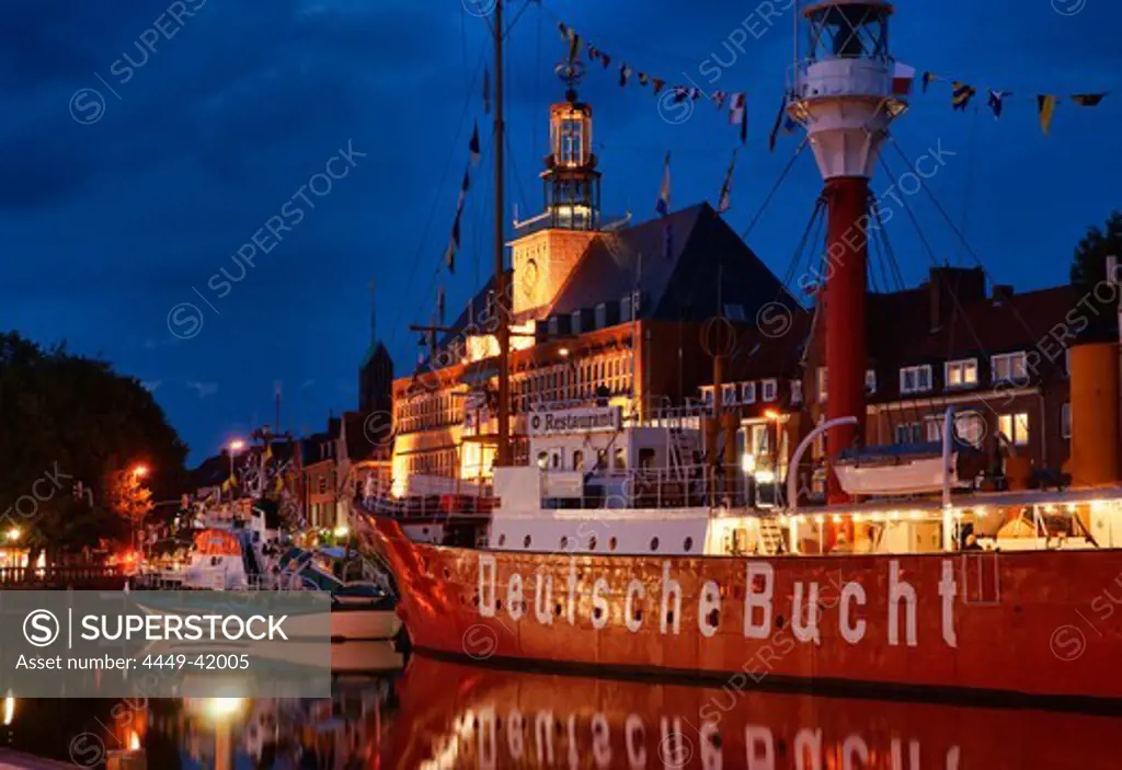 Lightship, town hall, Ratsdelft, Emden, East Frisia, Lower Saxony, Germany