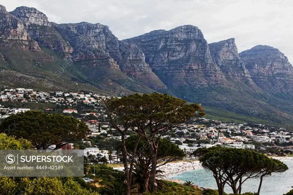 Beach in Camps Bay with the 12 apostles in the background, Capetown, RSA, South Africa, Africa