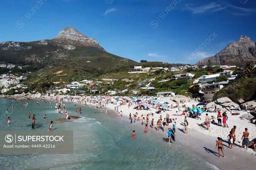 Clifton beach, Lions head (left) and Table mountain (right), Capetown, Western Cape, RSA, South Africa, Africa
