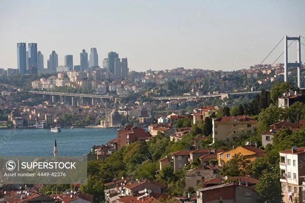 view from Kuzguncuk district to the Bosphorus bridge and Skyline, Bosphorus strait, Istanbul, Turkey