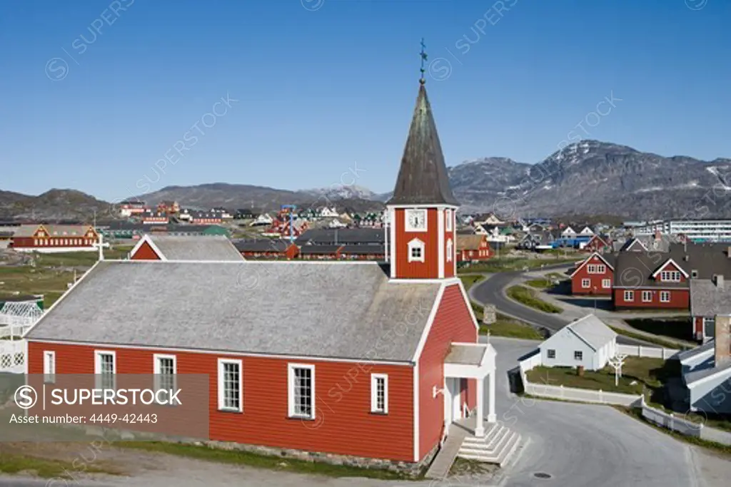 View at Frelsers Kirke church at Kolonihavn district, Nuuk (Godthab), Kitaa, Greenland
