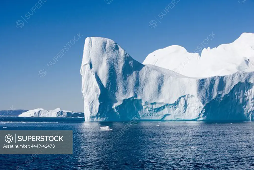 Icebergs of Ilulissat Kangerlua Isfjord in the sunlight, Disko bay, Kitaa, Greenland