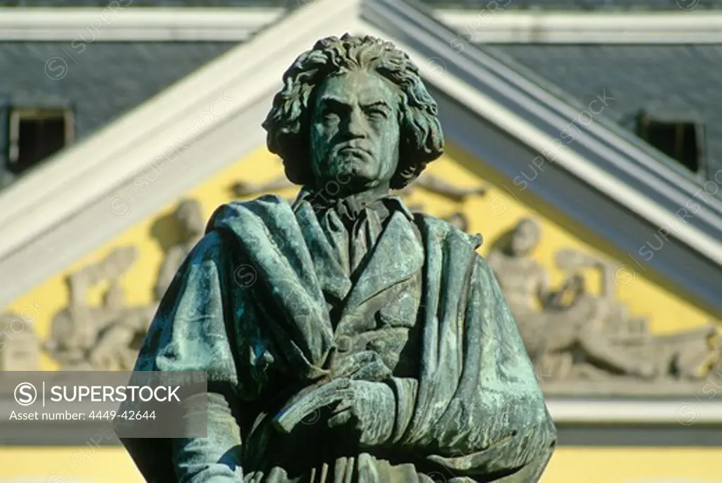 Statue of Beethoven in front of the Old Post, Bonn, Rhine river, North Rhine-Westphalia, Germany