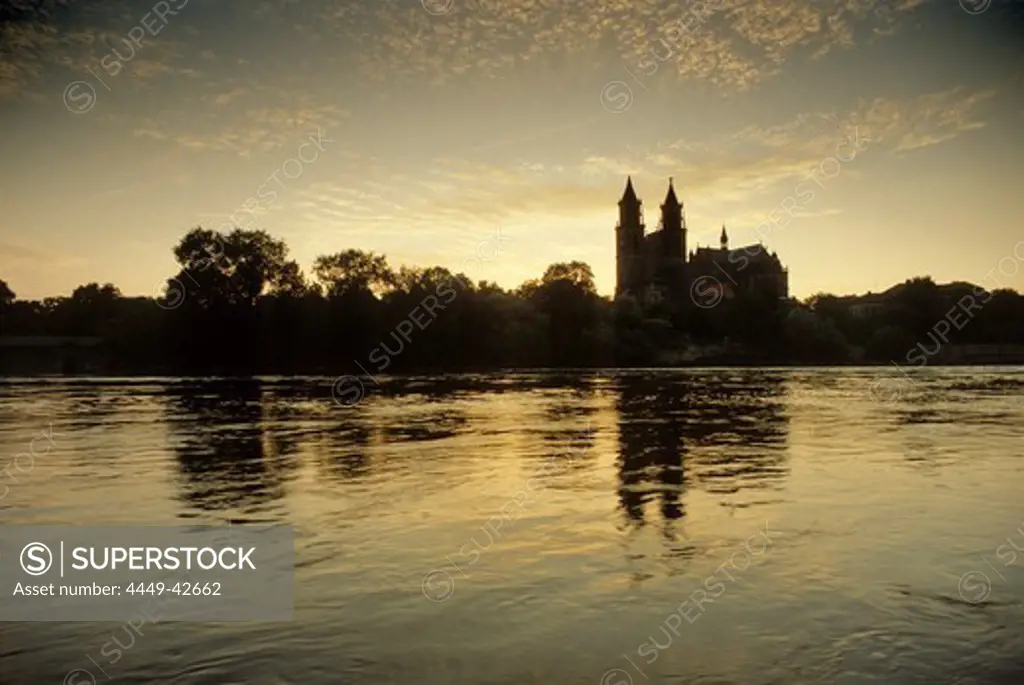 Magdeburg Cathedral, panoramic view from the river Elbe, Magdeburg, Saxony-Anhalt, Germany